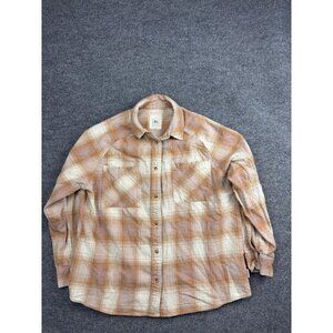 Rip Curl Shirt Mens Medium Tan Brown Plaid Flannel Button Front Long Sleeve Soft